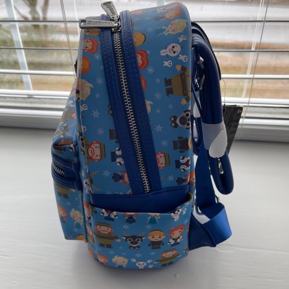 Loungefly Disney Frozen Elsa Anna Sven Olaf Print Chibi Mini Blue Backpack - Picture 5 of 8